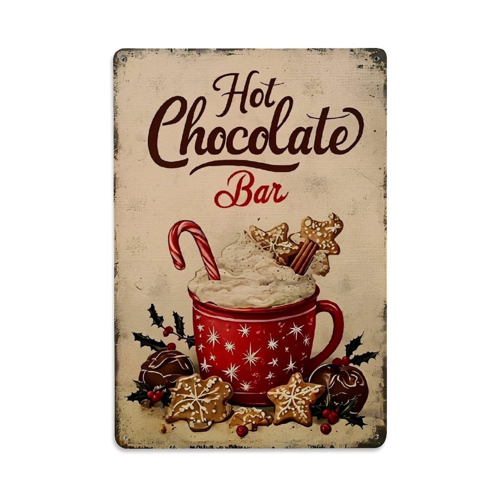Jdfenggu Vintage Red Mug With Stars And Snowflakes Retro Metal Tin Sign, Decor Art Poster For Bar, Home, Man Cave, Kitchen, Laundry Room Gift 8X12inch