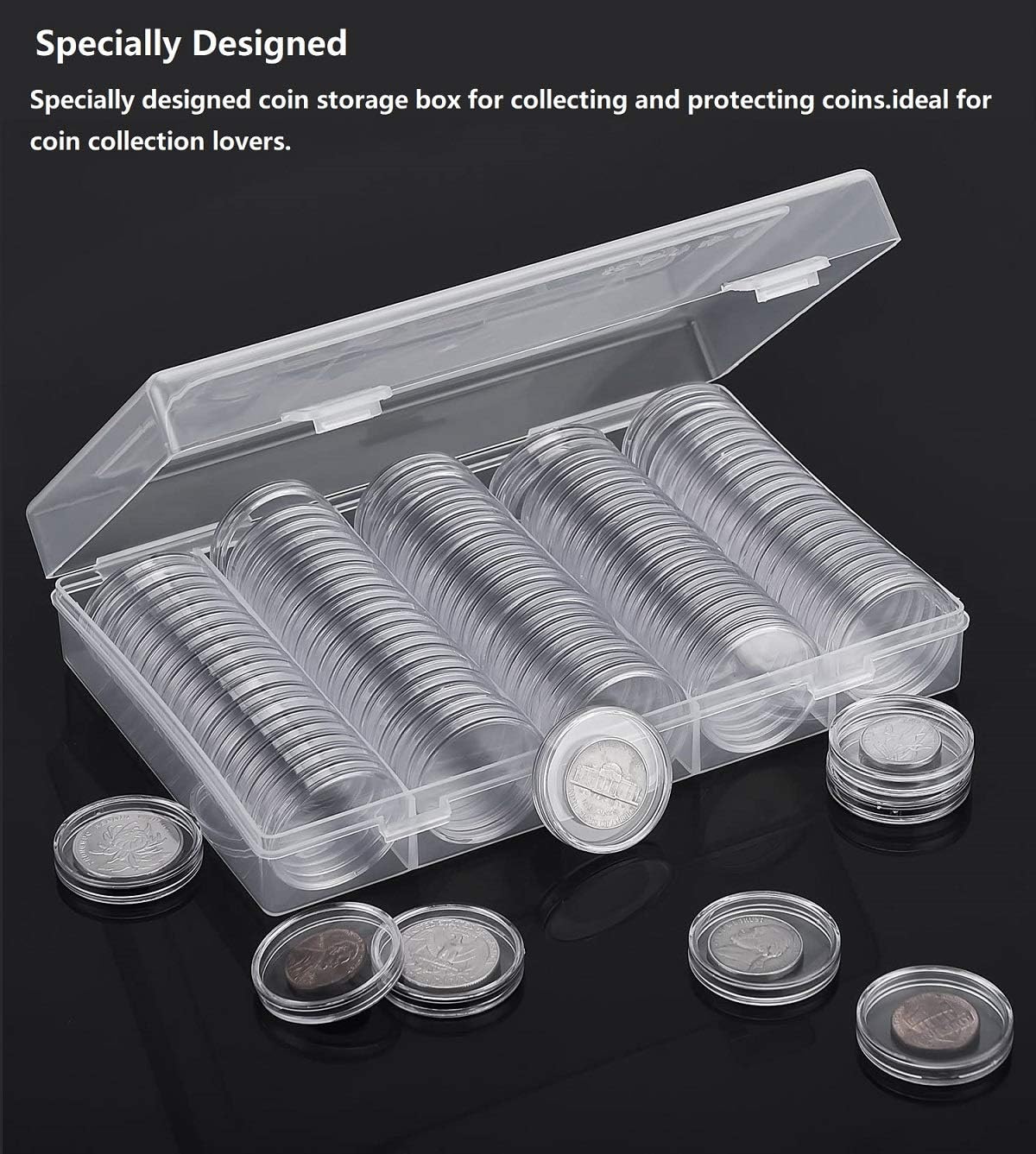 100 Pcs 25 mm Coin Capsules Round Plastic Coin Holder Case with Storage Case for Coin Collection Supplies : Office Products