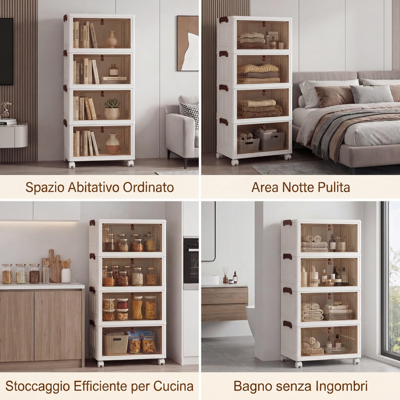 RELAX4LIFE Scatole Plastica con Coperchio e Ruote 23L*4 Pieghevoli