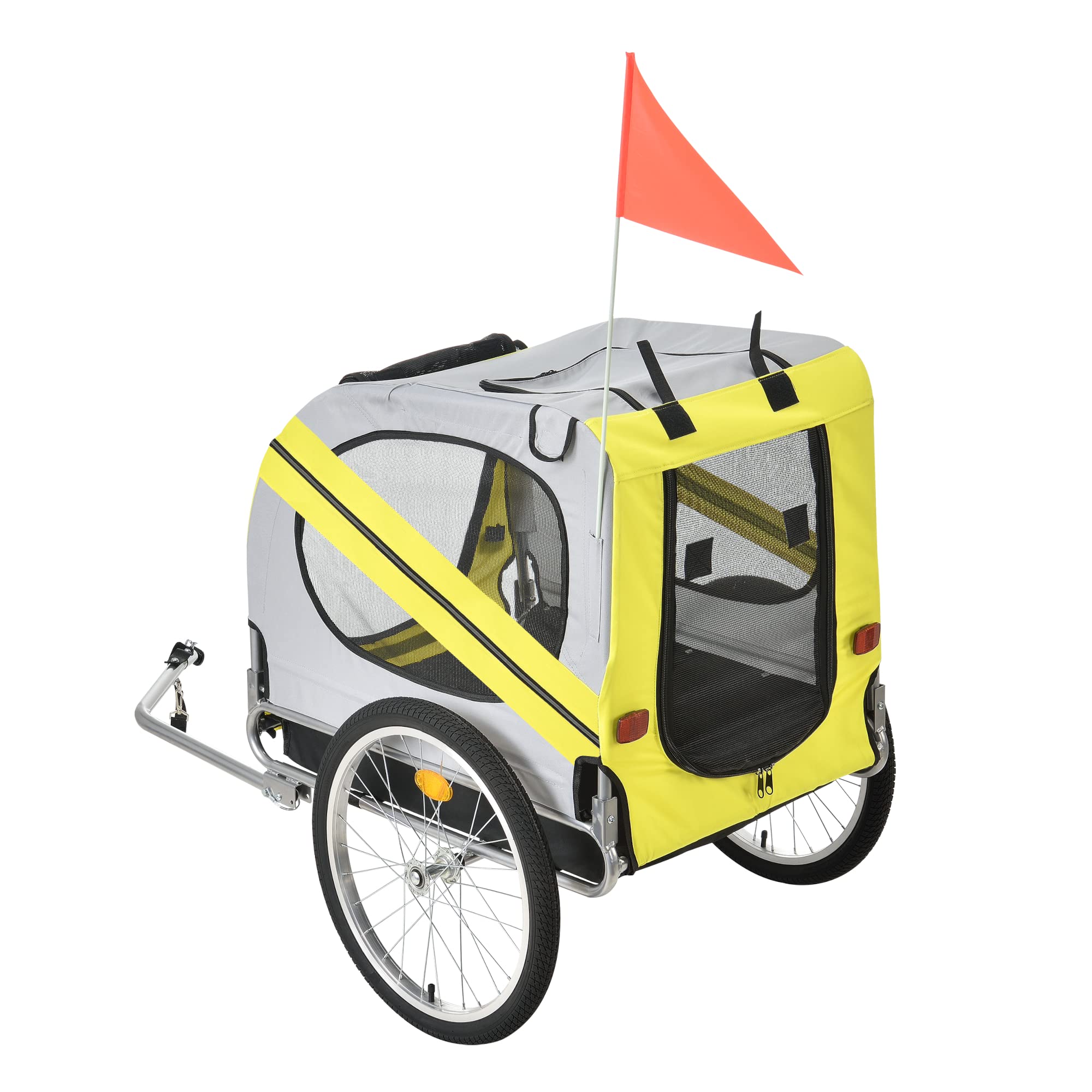 pro.tec Rimorchio per Bicicletta per Trasporto Cani 138 x 71 x 90 cm Carrello per Trasporto Animali Domestici Carico Max.26 kg - Giallo-Griggio-Nero