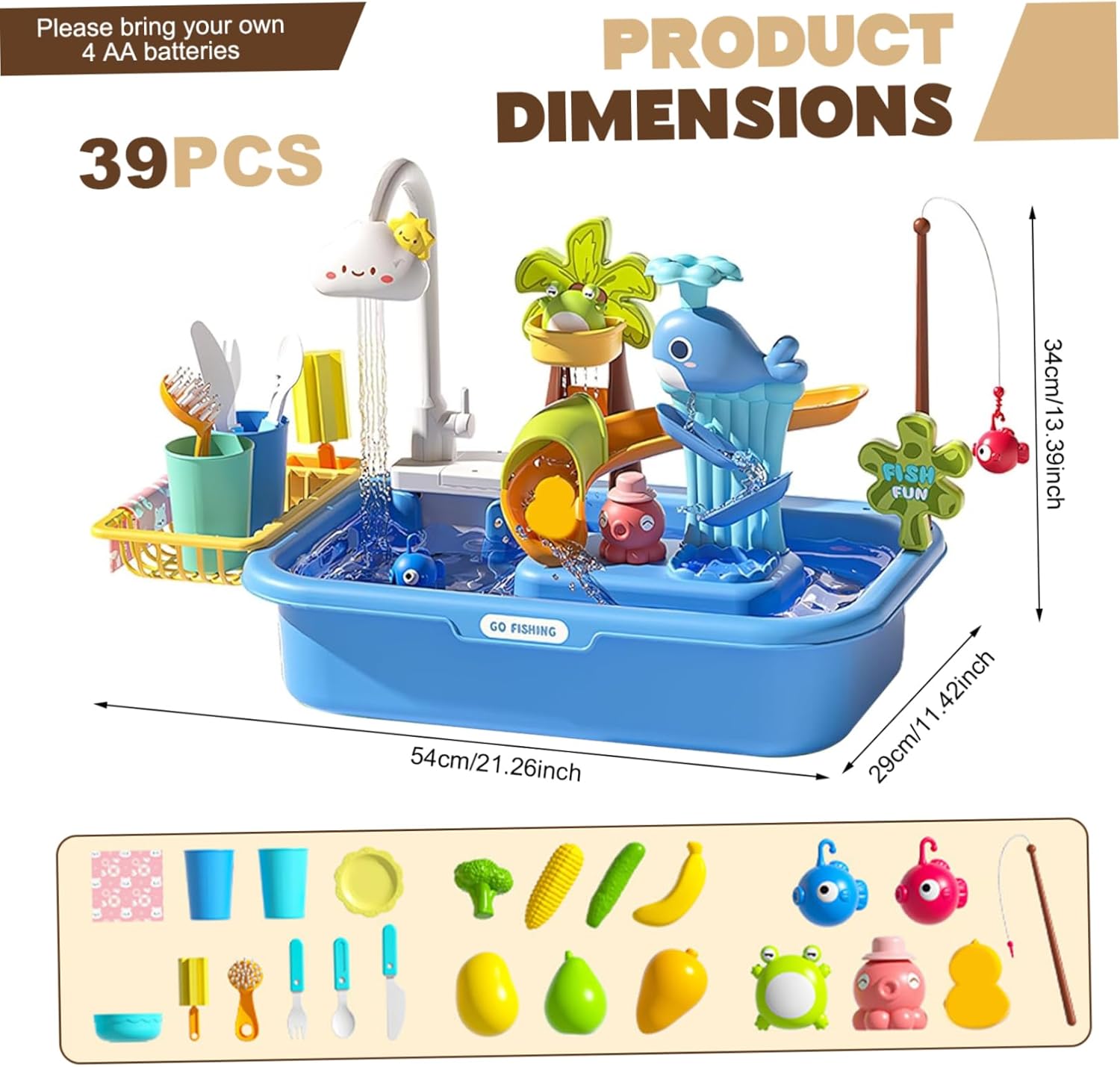 Kids Water Table Removable Electric Play Sink with Running Water Educational Play Sink Table for Toddlers 1-3 with Running Toddler Toy.