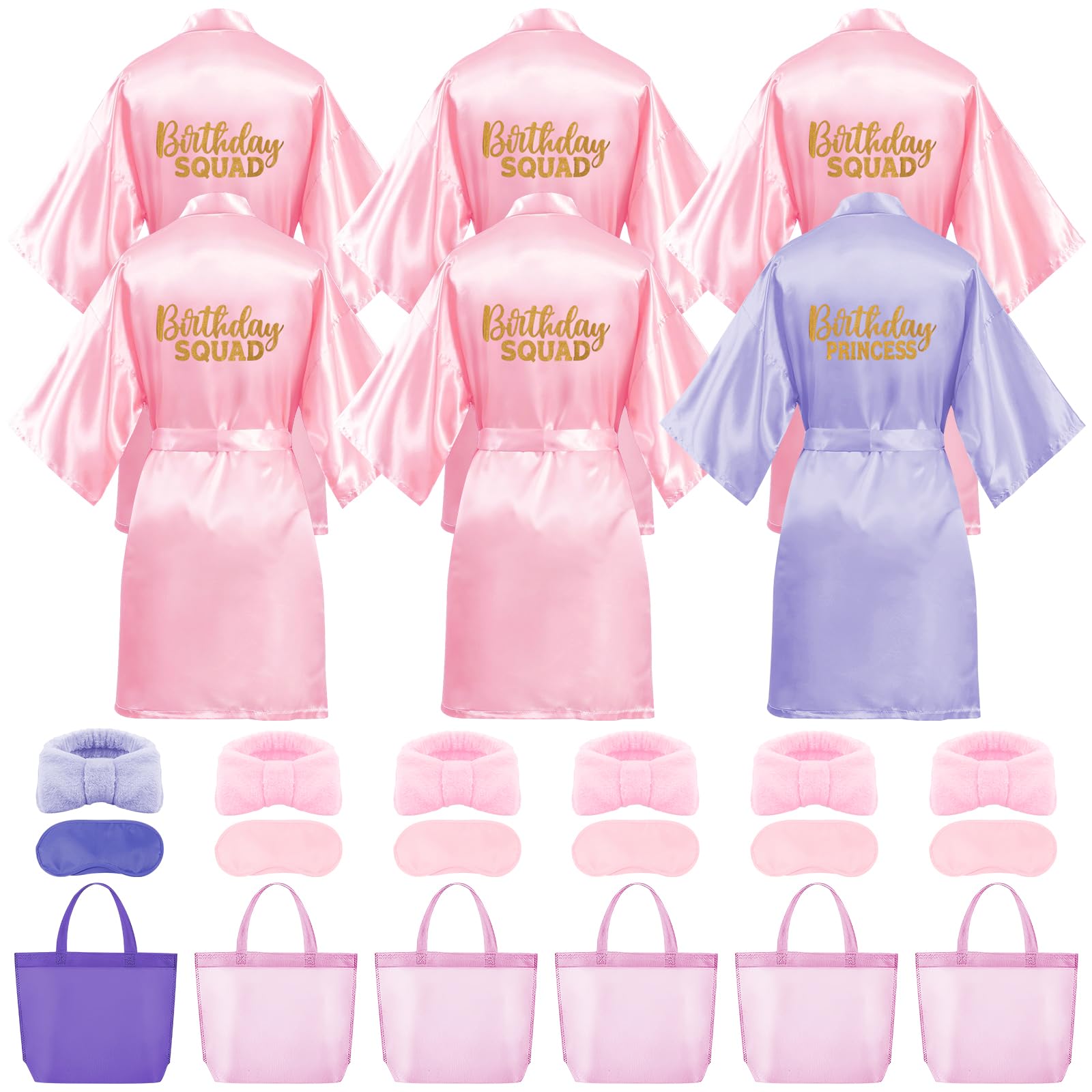 Lot De 24 Fournitures De Fête Spa, 6 Peignoirs, 6 Bandeaux, 6 Masques Pour Les Yeux, 6 Sacs Fourre-tout Pour Anniversaire, Soirée Pyjama (taille 8