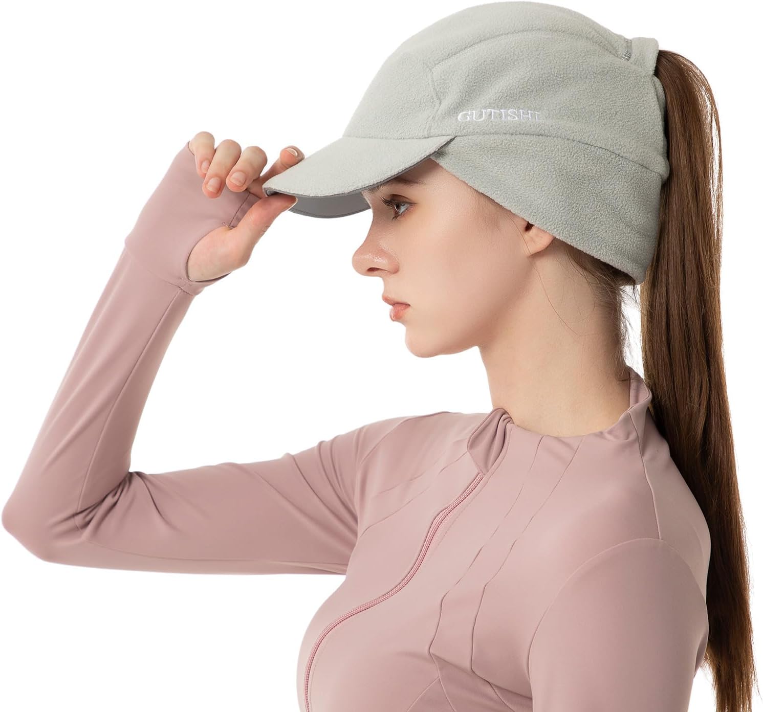 Ponytail Winter Hats for Women Reflective Fleece Ponytail Hat for Running Workouts