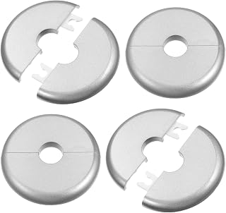 4 Pcs Escutcheon Plate, Self-Adhesive Plumbing Cover Plates, Round Escutcheon Plate for 0.7In Diameter Water Pipes, Wall Split Flange for Kitchen Toilet Faucet Decoration (Silver)
