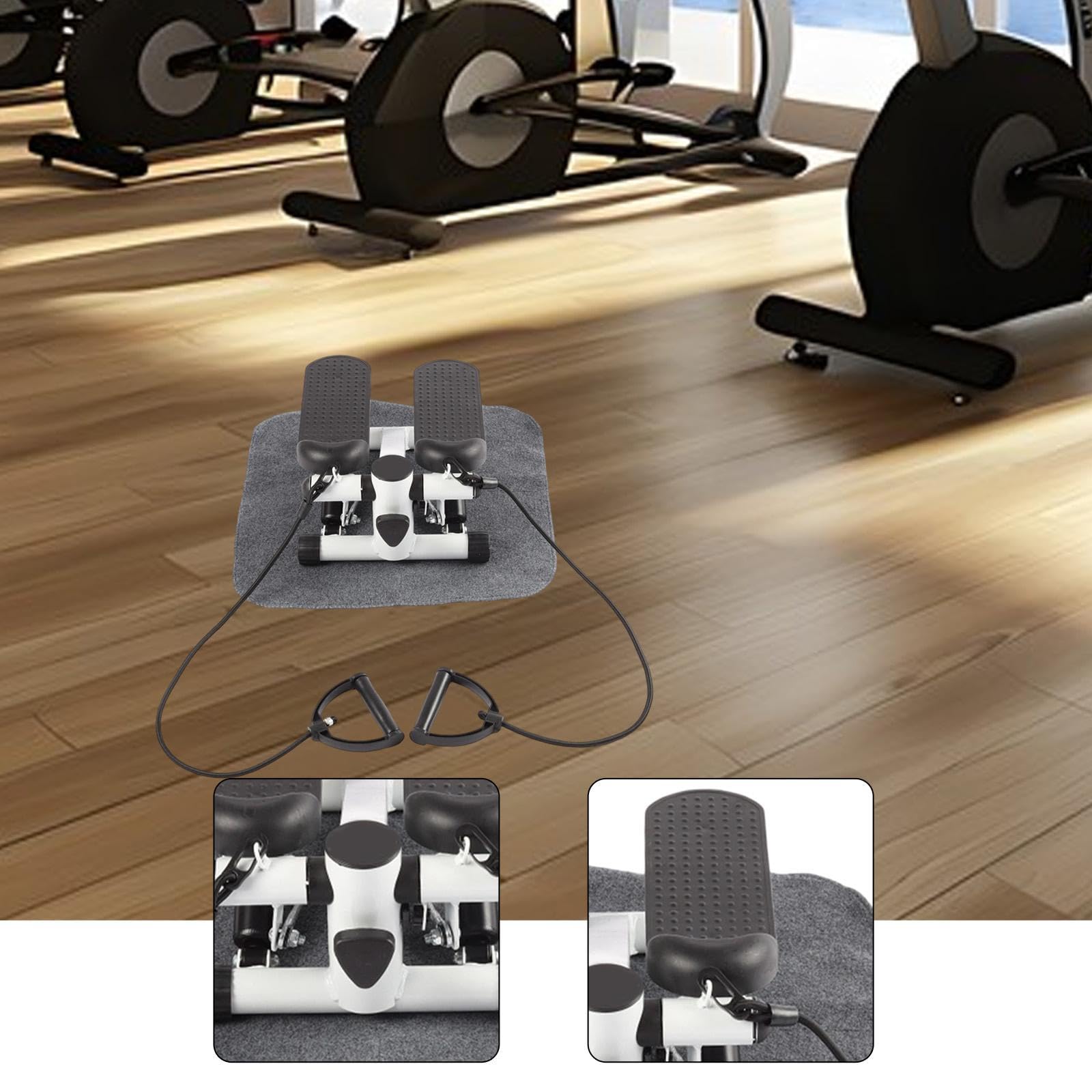 Mini Stepper Fitness Casa con Fasce di Resistenza e Tappetino, Regolabile, Silenzioso, Compatto 38x30x18cm (15x12x7in)