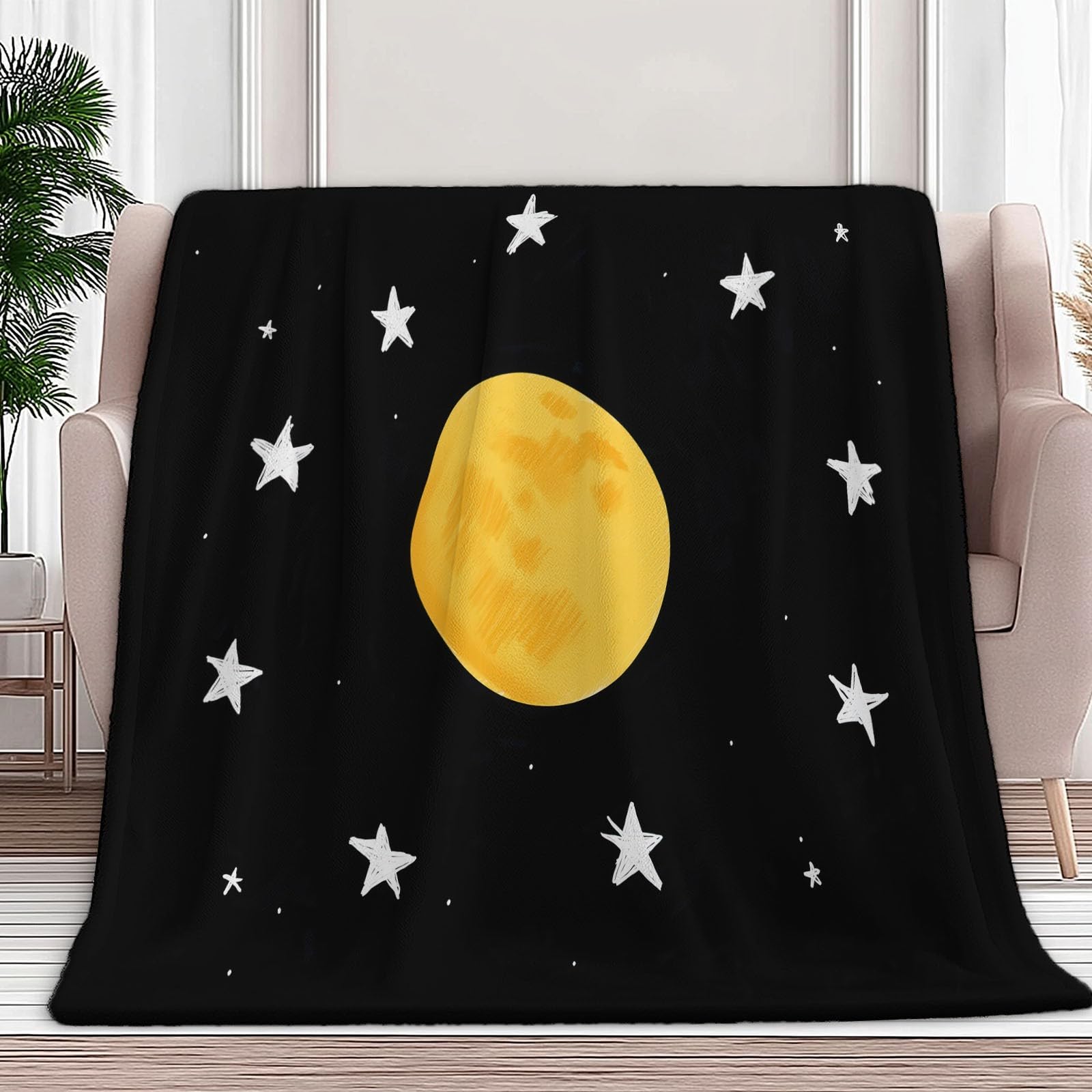 Manta de Franela Suave y Cálida 200 x 200 cm Libro Ilustrado Infantil Estrellas Y Luna – Manta de Cama o Sofá con Estampado 3D de Líneas Onduladas, Ligera y Confortable, para Adultos y Niños, Negro
