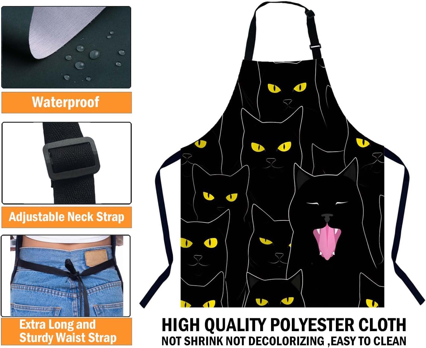 Black Cat Waterproof Apron Kitchen Chef Aprons Bibs for Grooming Cooking Baking Painting Gardening image 3