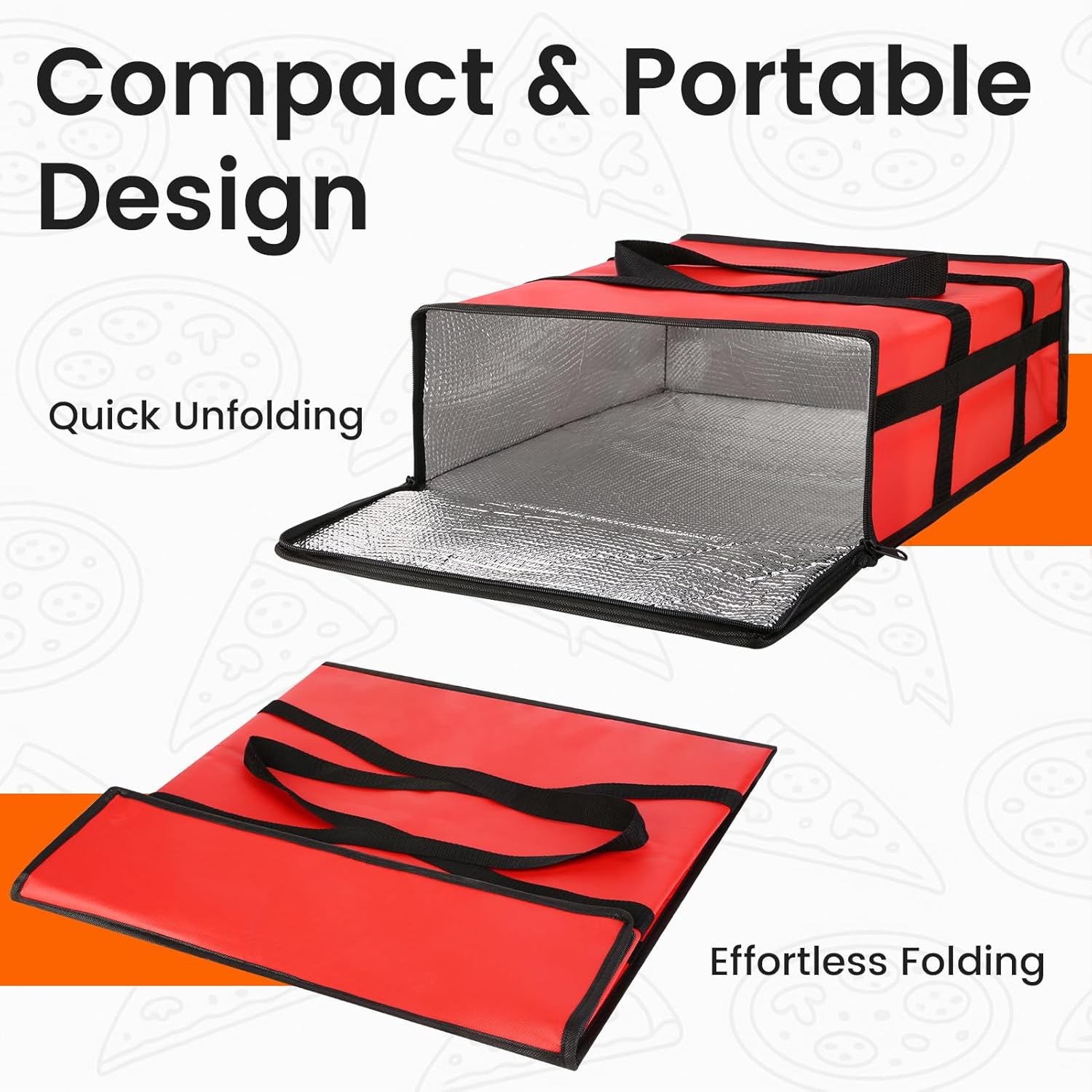 Bodaon Insulated Pizza Delivery Bag, 20" x 20" x 6" Pizza Warmer Bags for Carry Hot, Food Warmers for Parties, Pizza Thermal Insulation, Pizza Carrier for Catering, Red, 1-Pack - Image 8