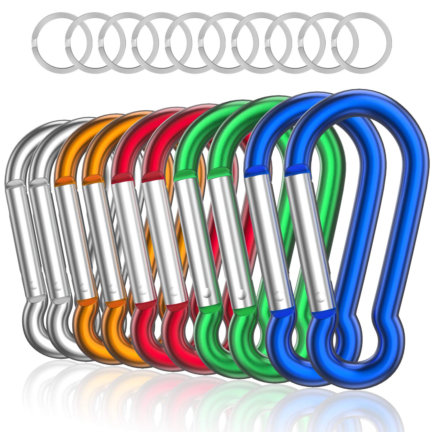Sprookber Aluminum Carabiner, Caribeener Clips, Spring Snap Hook for Keychain Clip, Set of 10