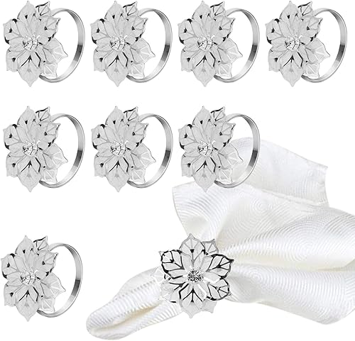 Paquete de 18 servilleteros de aleación con diseño de flores huecas para mesa de comedor, servilleteros para cenas, bodas, banquetes, mesa,