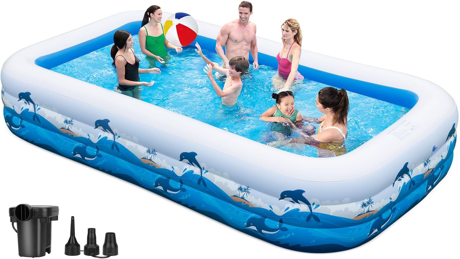Extra Large Inflatable Pool with Pump - 130'' x 72'' x 22'' Family Blow Up Pool for Adults & Kids, Swimming Pool for Garden, Summer Water Party