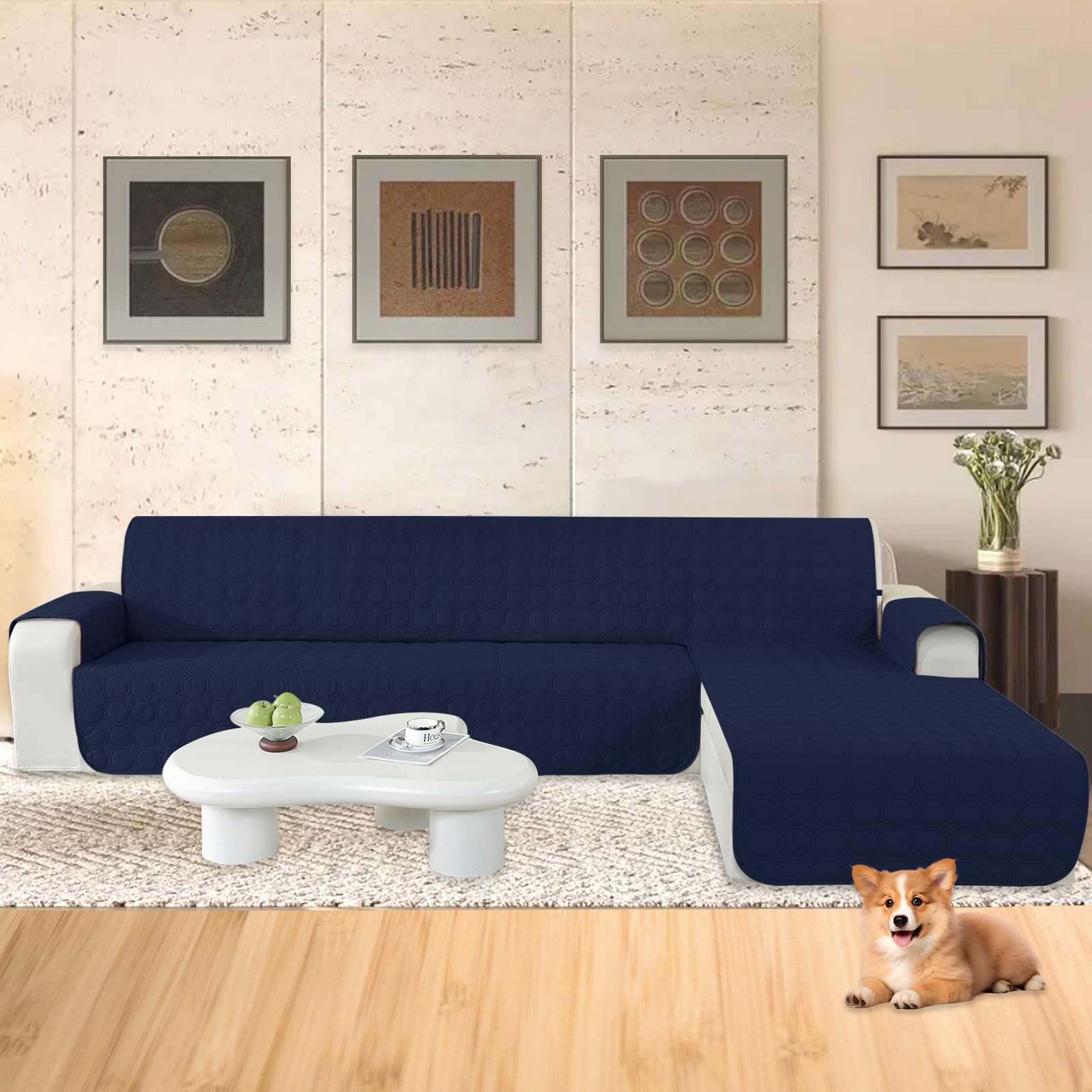 Ystyle Copridivano Impermeabile con Penisola 3 Posti (L 255 CM), Copridivano Angolare Destra/Sinistra Universale Reversibile, Copridivano Chaise longue Antigraffio Antimacchia, Blu Scuro