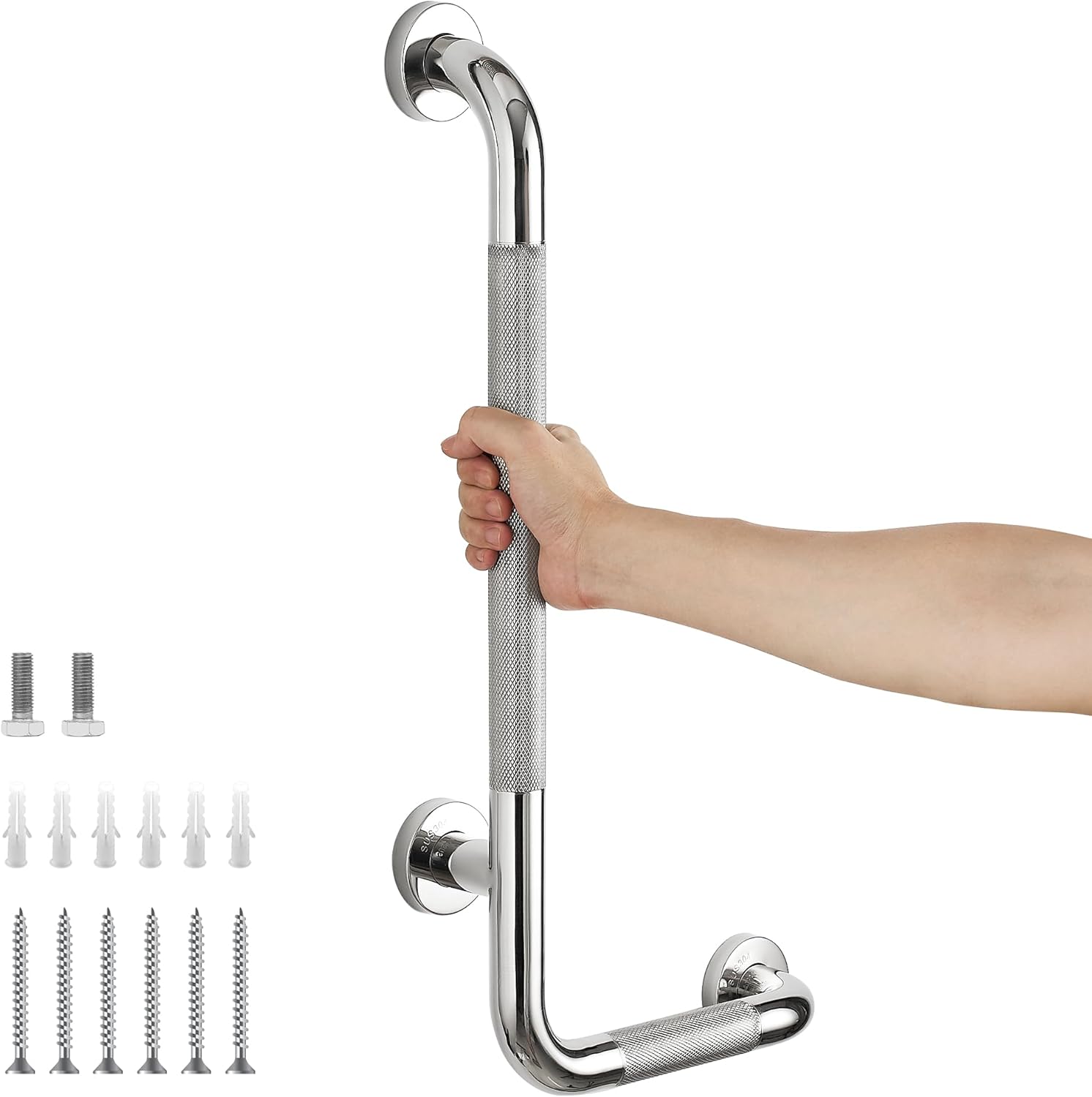 L-Shaped Grab Bars for Shower, 24×12 Inch Stainless Steel Grab Bars for Elderly for Wall Mount, Anti-Slip Knurled Grip Bathroom Safety Rail, Right L-Shaped Grab Bars for Shower, 24×12 Inch Stainless Steel Grab Bars for Elderly for Wall Mount, Anti-Slip Knurled Grip Bathroom Safety Rail, Right