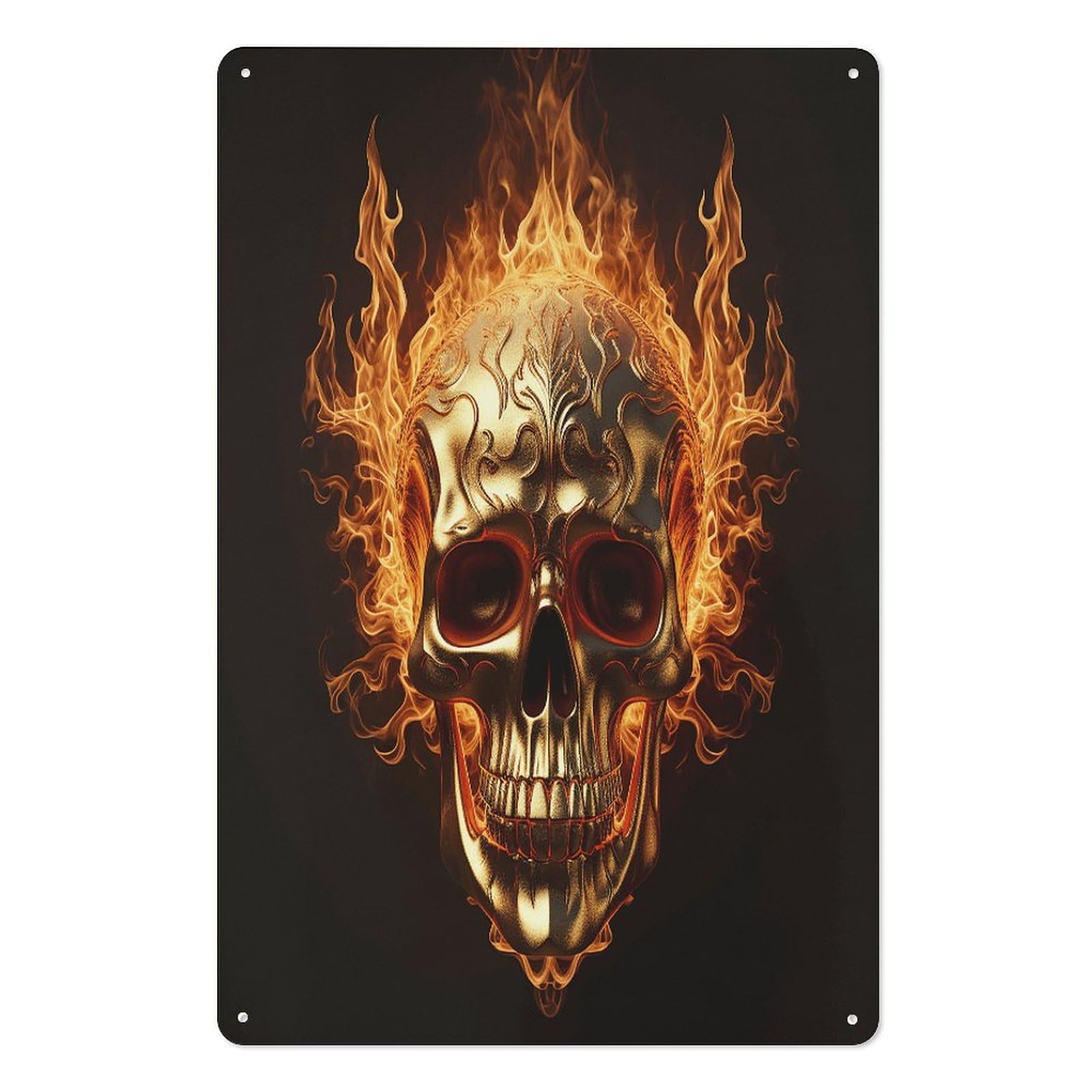 Adfgyerh Style Skull And Flames Tin Sign Hanging Art Prints,Wall Decor For Gifting And Party Decoration 7.9X11.8 Inch,Wall Art For Home Garden Greenhouse Living Room Bedroom Yard