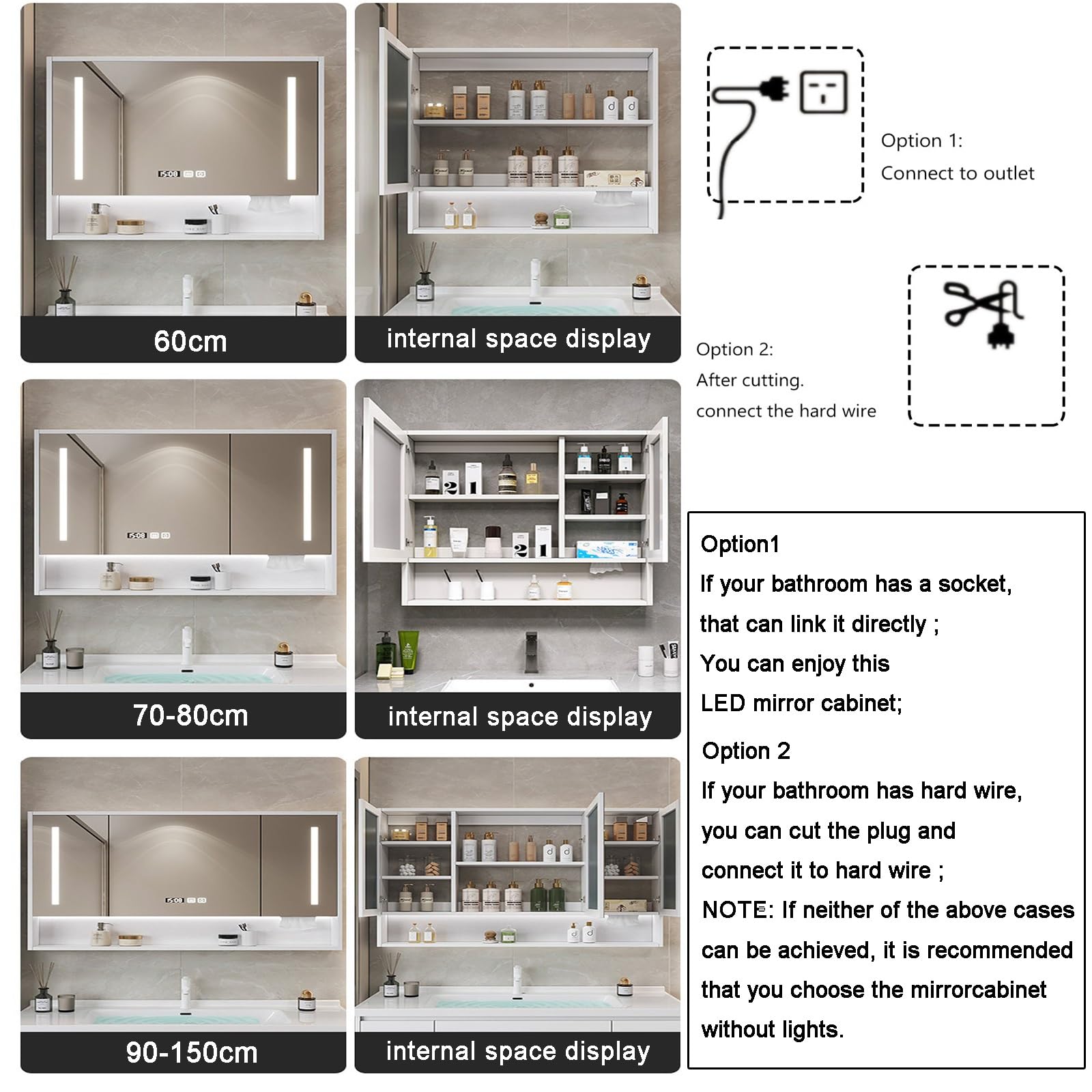 LED-Badezimmerspiegelschrank, Wandmontage, Aufbewahrungsspiegel, moderner Schminkspiegel mit Aufbewahrung, stilvoller Badezimmerspiegel mit LED-Beleuchtung, platzsparendes Badezimmer