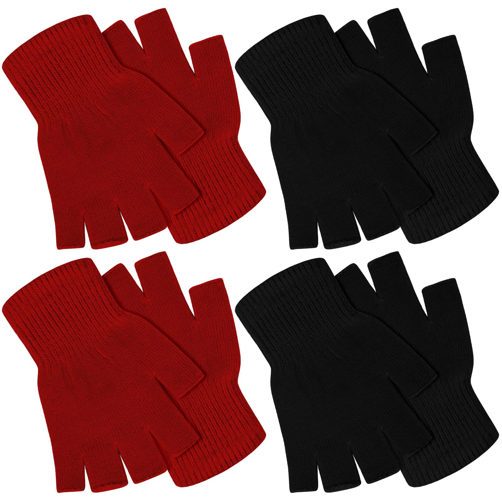 SATINIOR 4 Pairs Winter Half Finger Gloves Knitted Fingerless Mittens Warm Stretchy Gloves for Men and Women