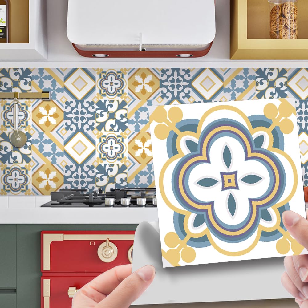 Tile Stickers， Self Adhesive Wall Tiles,DIY Peel and Stick Kitchen Transfers Covers for Bathroom 6 PC(6 PC(10x10cm))