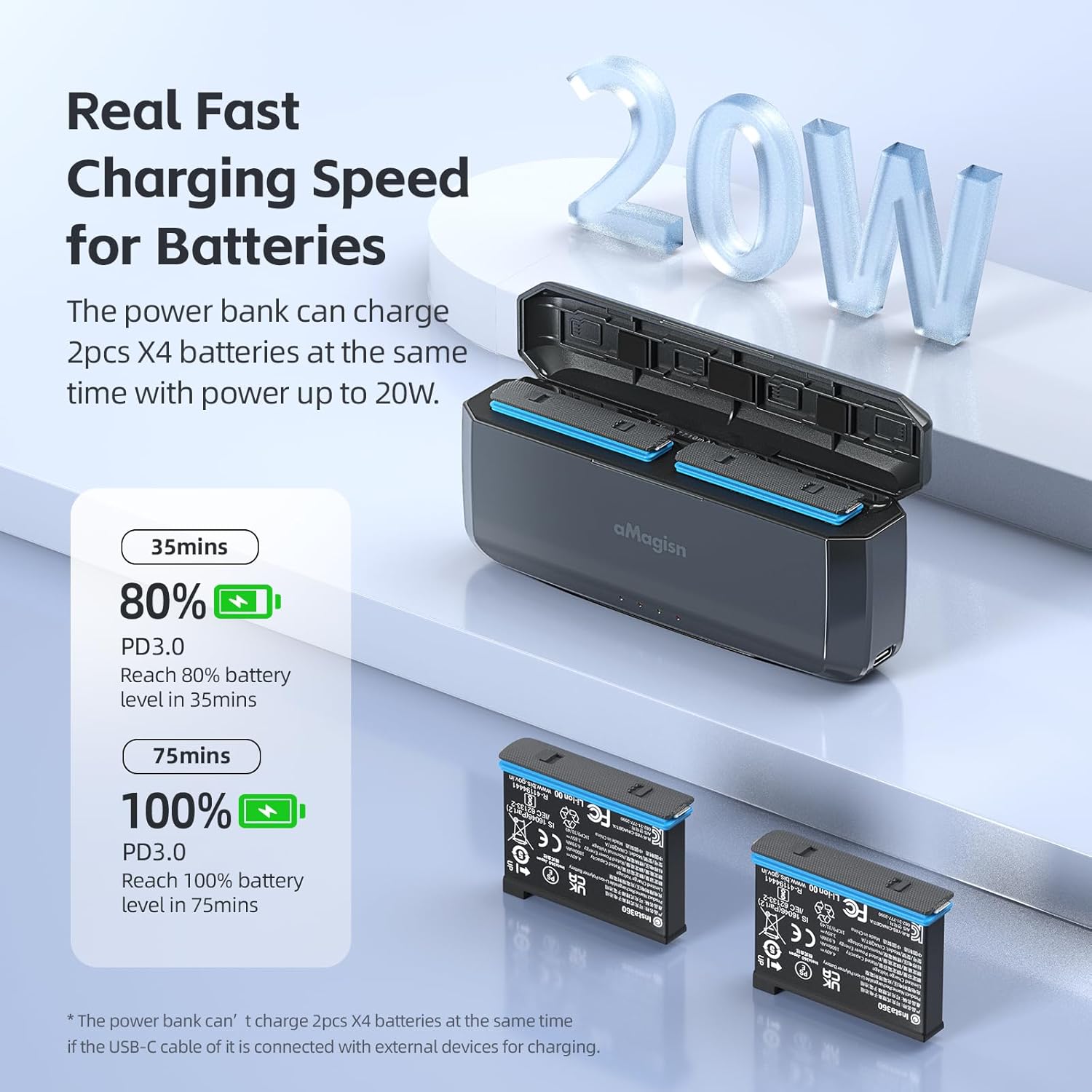 aMaiMingji Insta 360 x4 Accessories Battery Charger, 7710mAh Built-in 20W Fast Charger Hub for Insta360 X4 Battery, Quick Charge Accessory with Misro Card Slots (Battery Not Included)