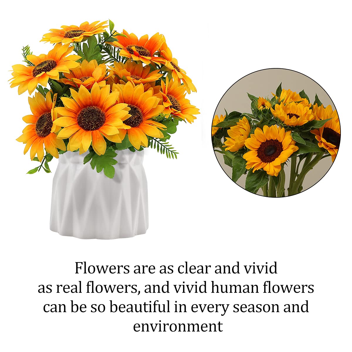Lot De 3 Tournesols En Céramique - Vert/Turquoise - Artificiels - Hauteur 23cm