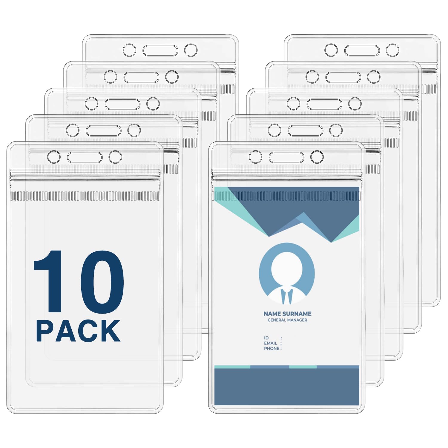 10 Pack Vertical ID Card Holder Waterproof Sealable Clear Plastic Holders Fits for Cruise Ship Cards, Gift Cards and Credit Cards, Name Tag Holder for Nurses, School and Office