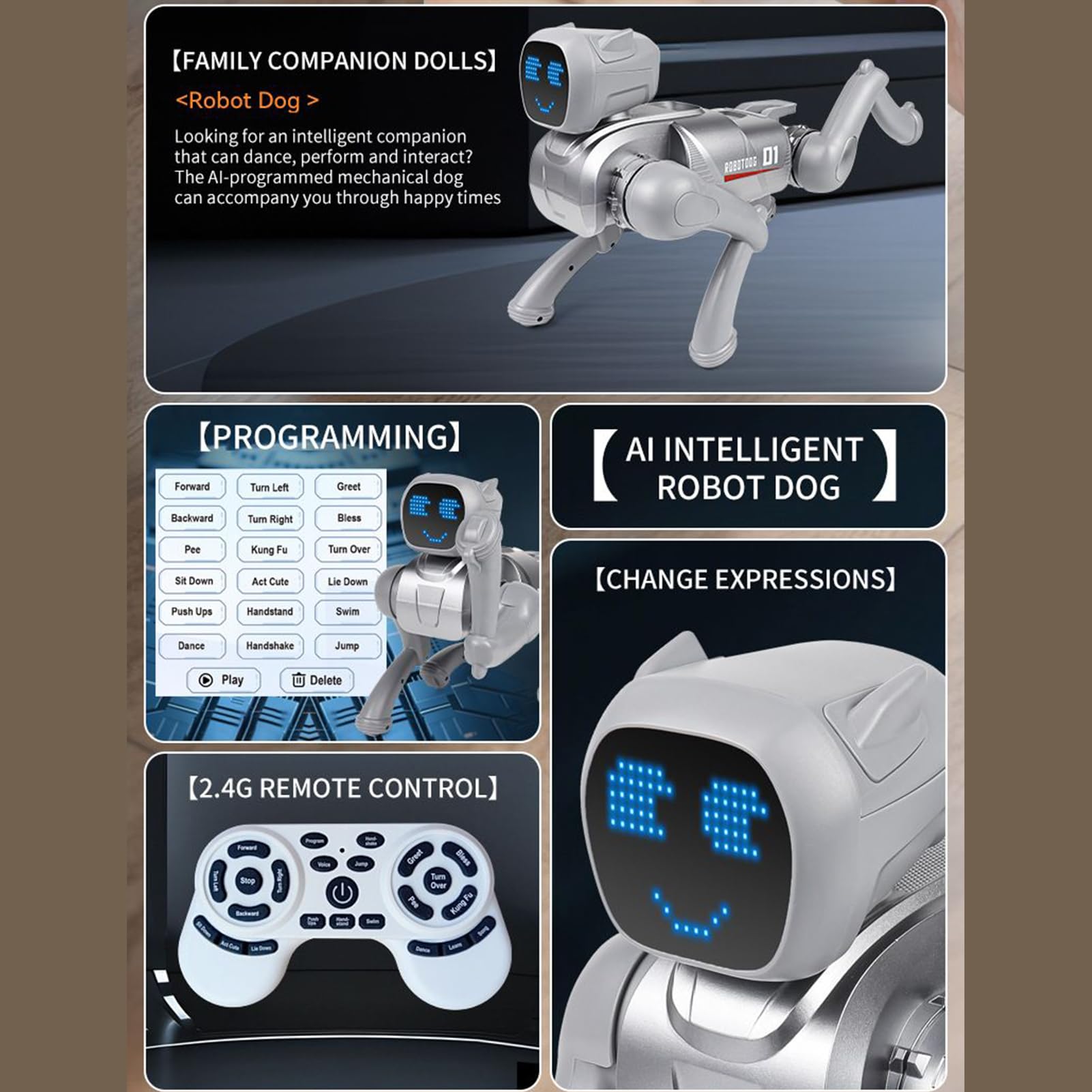 Perro Robot Control Por App Voz Interactiva Realista | Perro Robot Acrobacias Cara LED Para Niños Niñas Interior Jardín Aula Preescolar Cumpleaños Festivo Navidad Patio De Recreo