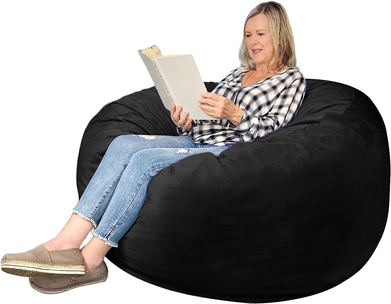 EDUJIN 3 ft Sherpa Bean Bag Chair 3' Medium Memory Foam