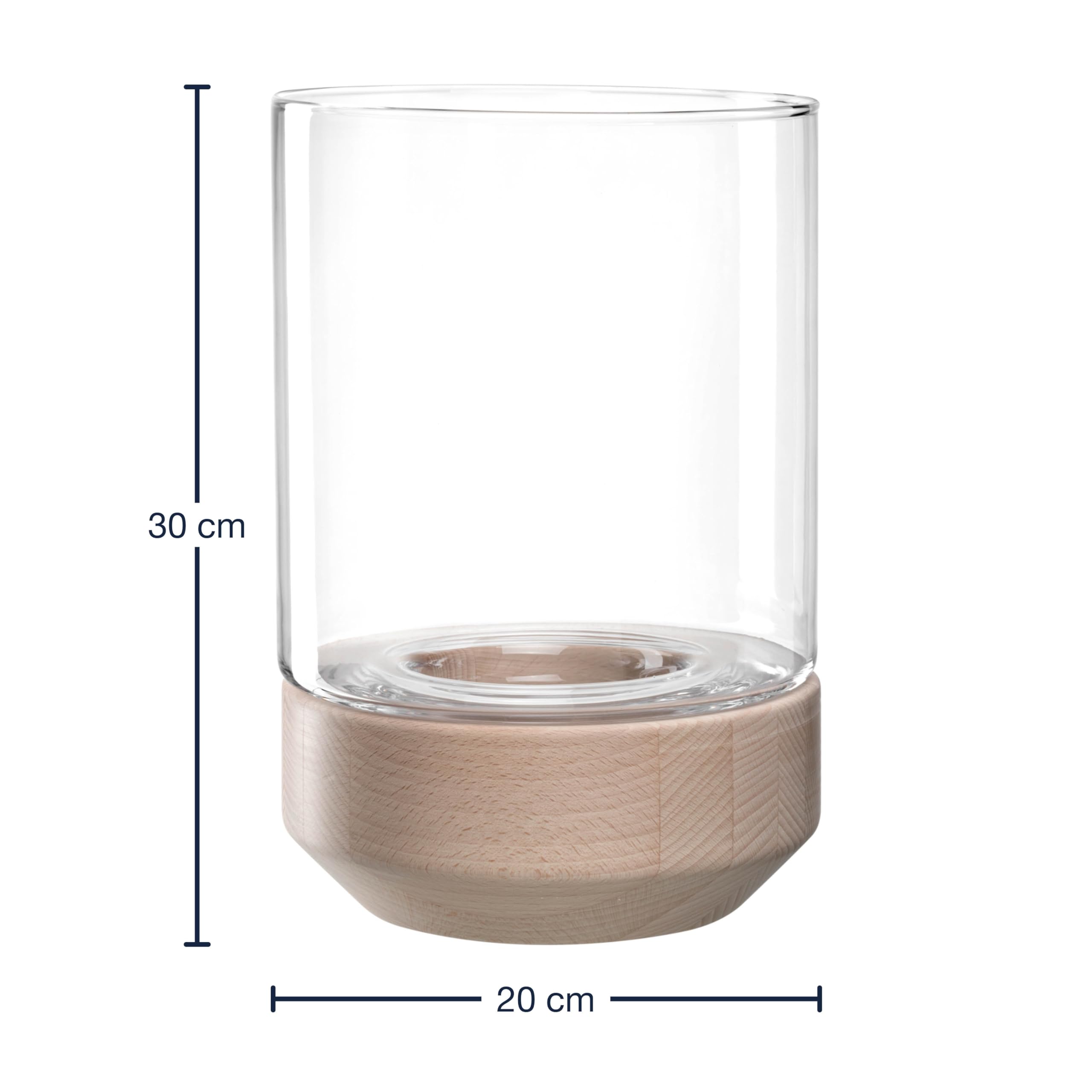 LEONARDO HOME Legno Windlicht, 1 Stück, Moderne Vase aus Glas und Holz, handgemacht, Zeitloses Windlicht, einzigartiges Kunstwerk, Elegantes Design mit langlebiger Freude,Höhe 30 cm, beige, 084751