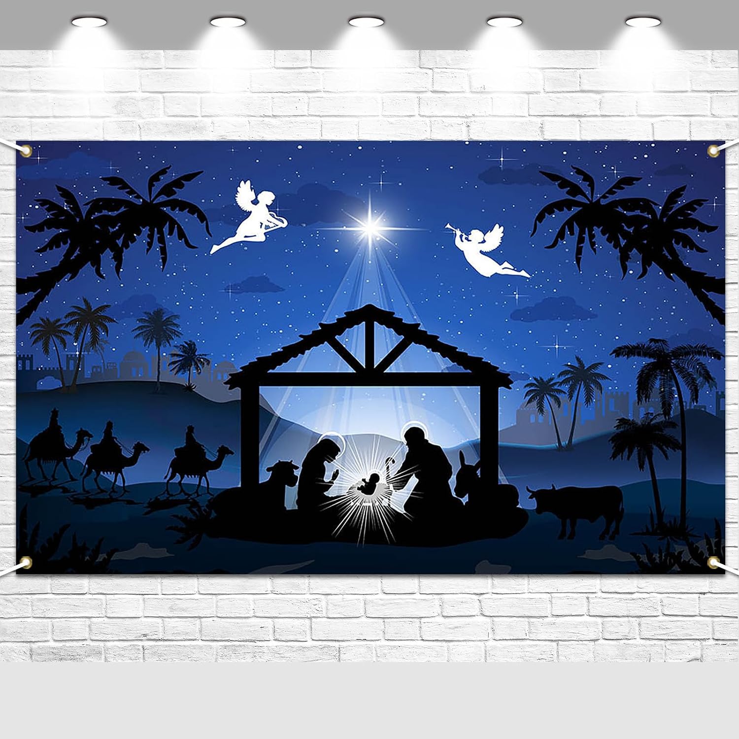 Avezano Christmas Nativity Backdrop Jesus Nativity Scene Banner Backdrop Holy Night Religious Xmas Photography Banner for Holiday Party (70.8x43.3inch)