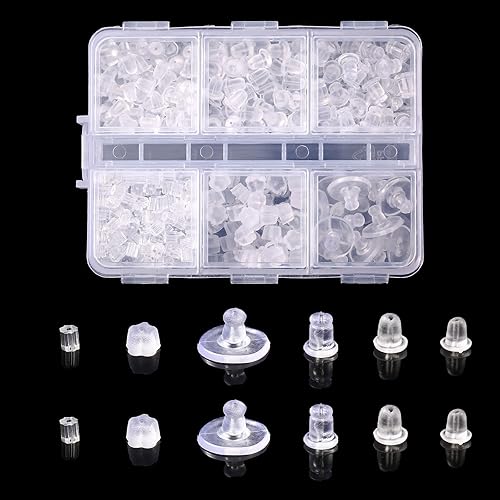 Miniatura 8 de 600 piezas de aretes de silicona, hipoalergénicos, transparentes, 6 estilos, aretes de goma hipoalergénica transparente, de seguridad, repuesto para