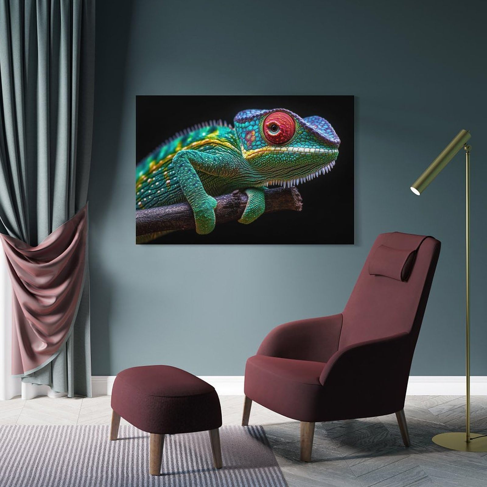 Junmoney Colorful Chameleon on Branch Wall Art Print 12x18inch(30x45cm), for Corridors, Hallways Or Apartment Entries, Wall Decor to Refresh Empty Corners