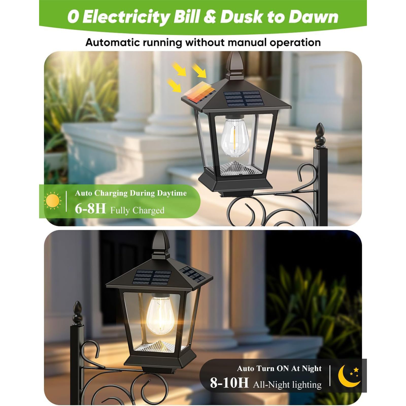 Macetas de flores para exterior 2 en 1 con lámpara solar, lámpara de poste solar con jardineras independientes, lámpara solar decorativa impermeable IP65 para terraza, hall frontal, decoración de