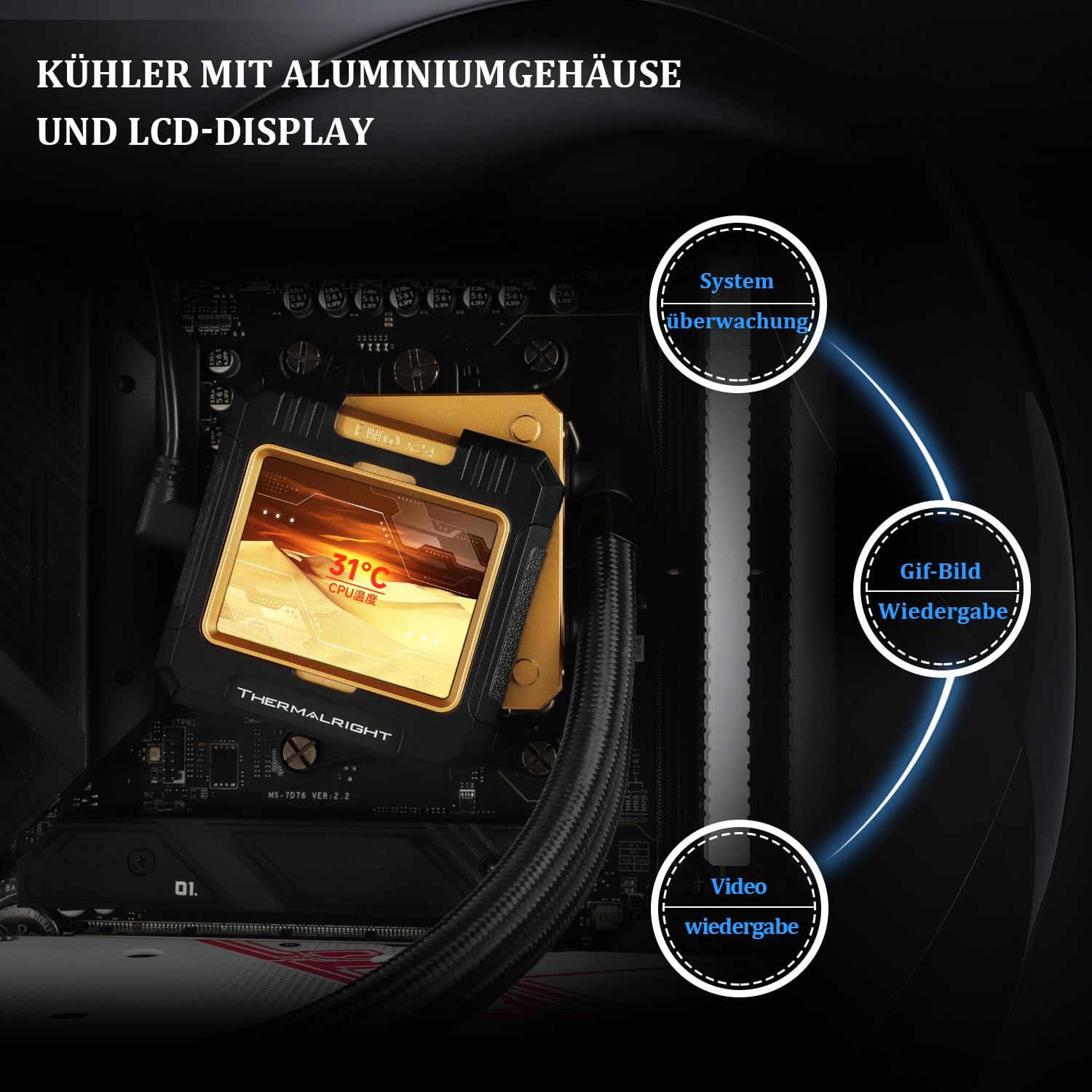 Thermalright FW 240 Nero - Raffreddamento ad acqua ARGB con 2 ventole PWM, schermo LCD IPS 320 x 240, sistema di raffreddamento liquido per CPU Intel PC Aio: AM4/AM5/LGA1700/1851