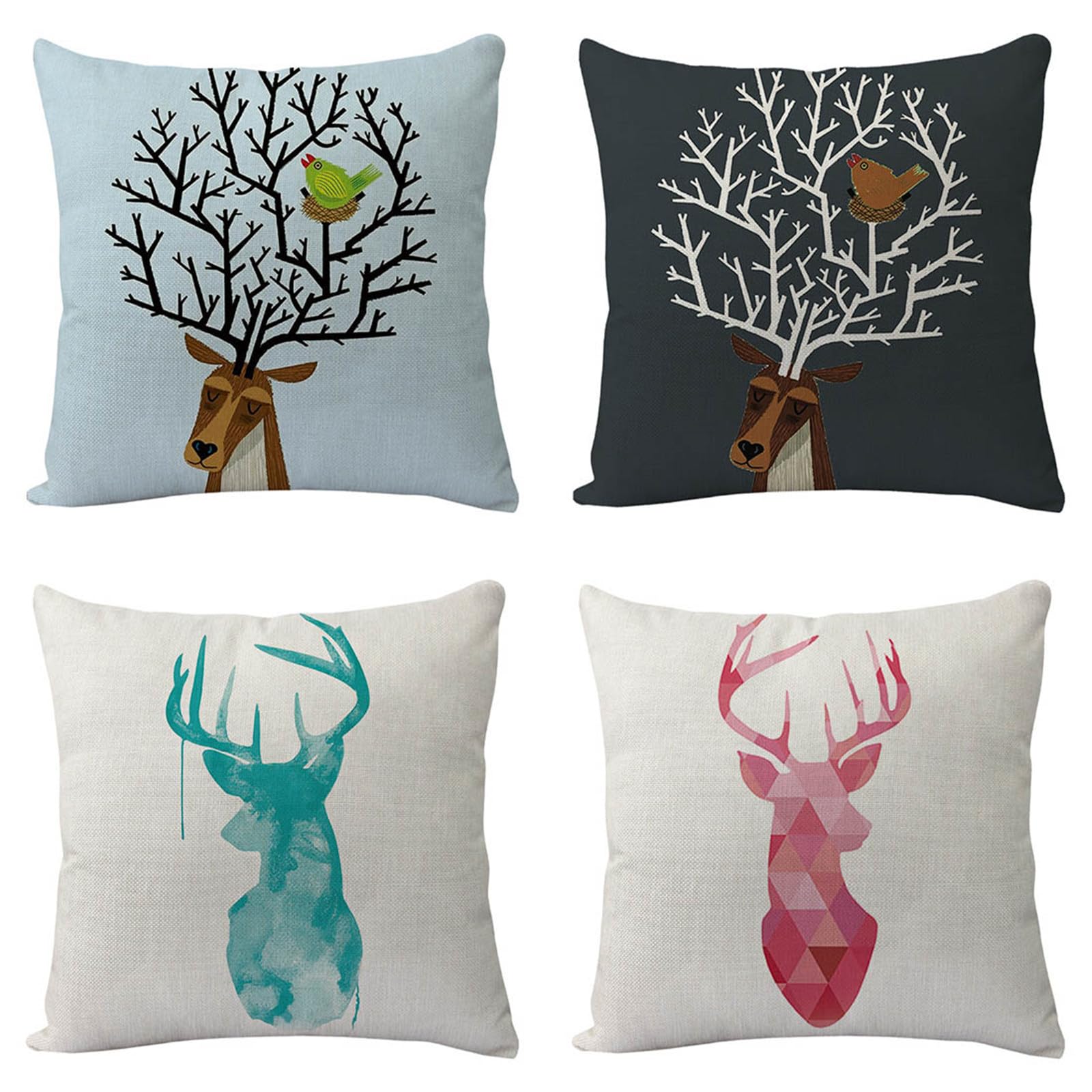 Housses de coussin 65x65 cm cerf canapé salon taie oreiller extérieur carré lin