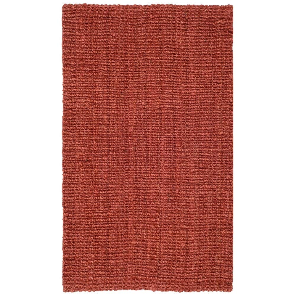 HNU 2'6" X 4' Casual Hand-Woven Latex Free Rust Fiber Jute Rug - Reversible Shabby Chic Solid Color Pattern Plain Weave Richly Textured Farmhouse Area Rugs - Indoor, Outdoor, Patio