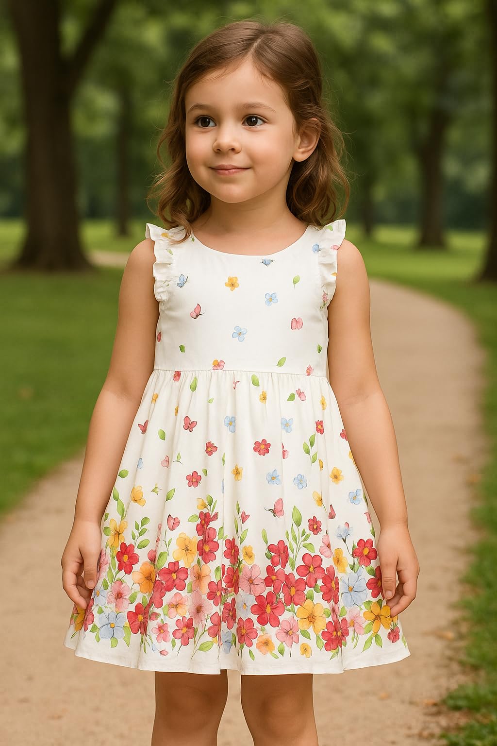 Mayoral Vestito Bambina Estivo Floreale Bianco 7 Anni 3951