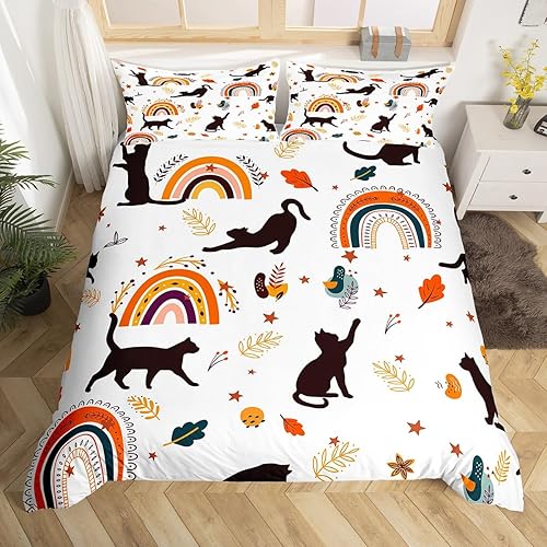 Miniatura 1 de Erosebridal Juego de ropa de cama para niños con diseño de gato negro, tamaño matrimonial, funda de edredón con diseño de gatitos y animales de