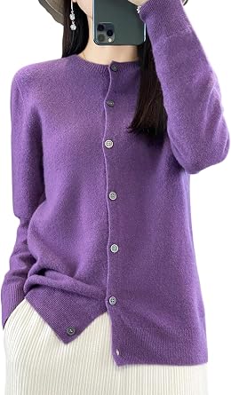 100% Merino Wool Sweaters Womens Fall Winter Female Round Neck Cardigan Knitted Long Sleeves Crewneck014