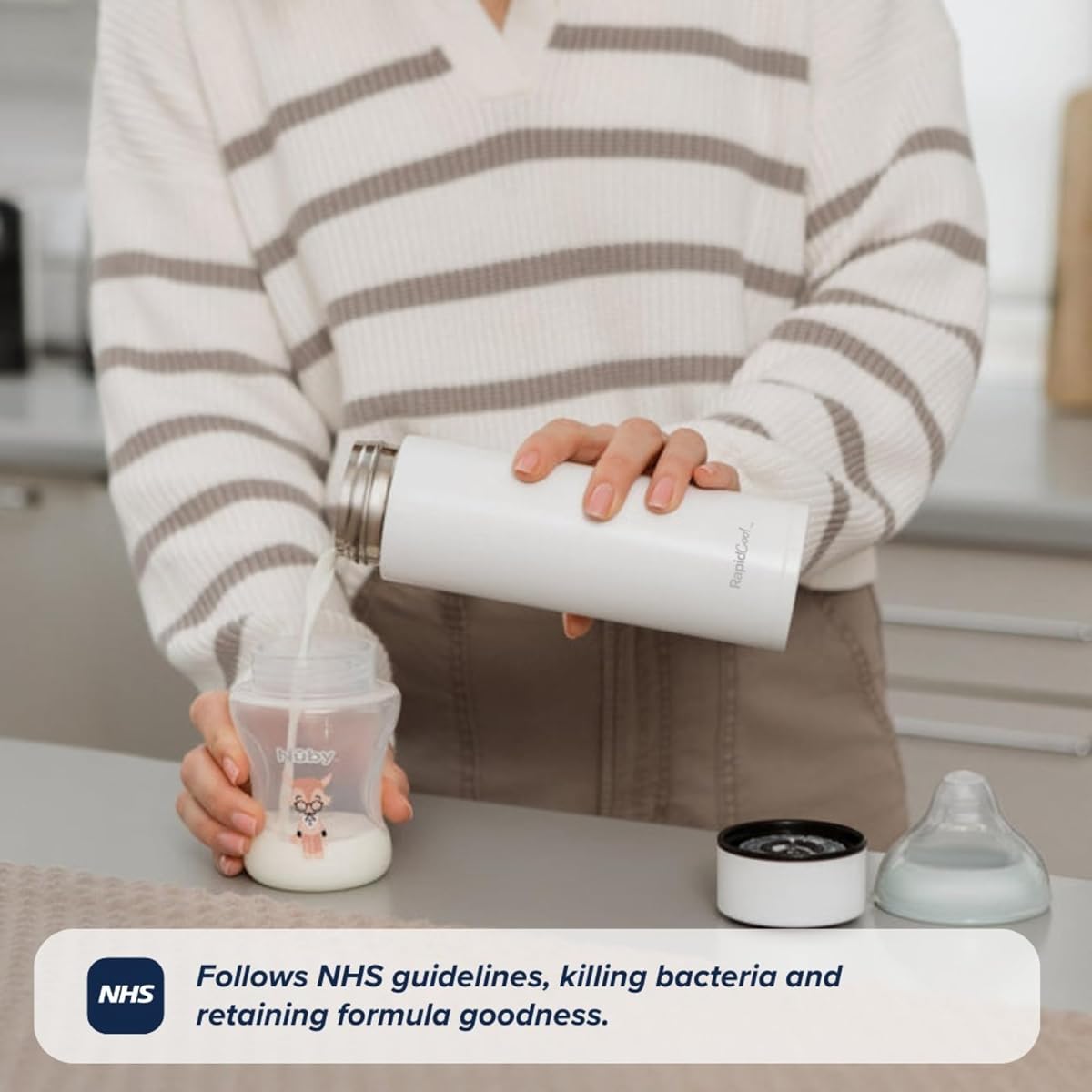Nuby RapidCool Portable Baby Bottle Maker - Formula Feed in 2 Minutes | Ideal for Travel Bottles and Night Feeds | Includes Milk Powder Dispenser and Digital Lid | No Filter Needed (White) — view 7