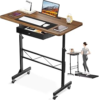 GTRACING Small Standing Desk Adjustable Height Small Computer Desk Mobile Portable Rolling Laptop Table with Wheels 32" Computer Workstation Sit Stand Desks Portable Standing Table Treadmill desks
