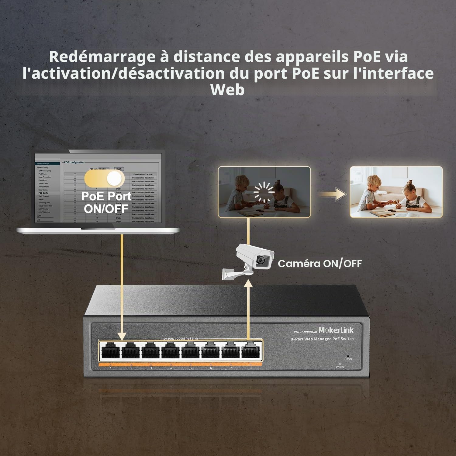 MokerLink 8 Port PoE Gigabit Managed Switch, 8x100/1000Mbps PoE+ Port, IEEE802.3af/at, 120W Power Supply, L2 Smart Web Managed, Fanless Metal Ethernet Switch