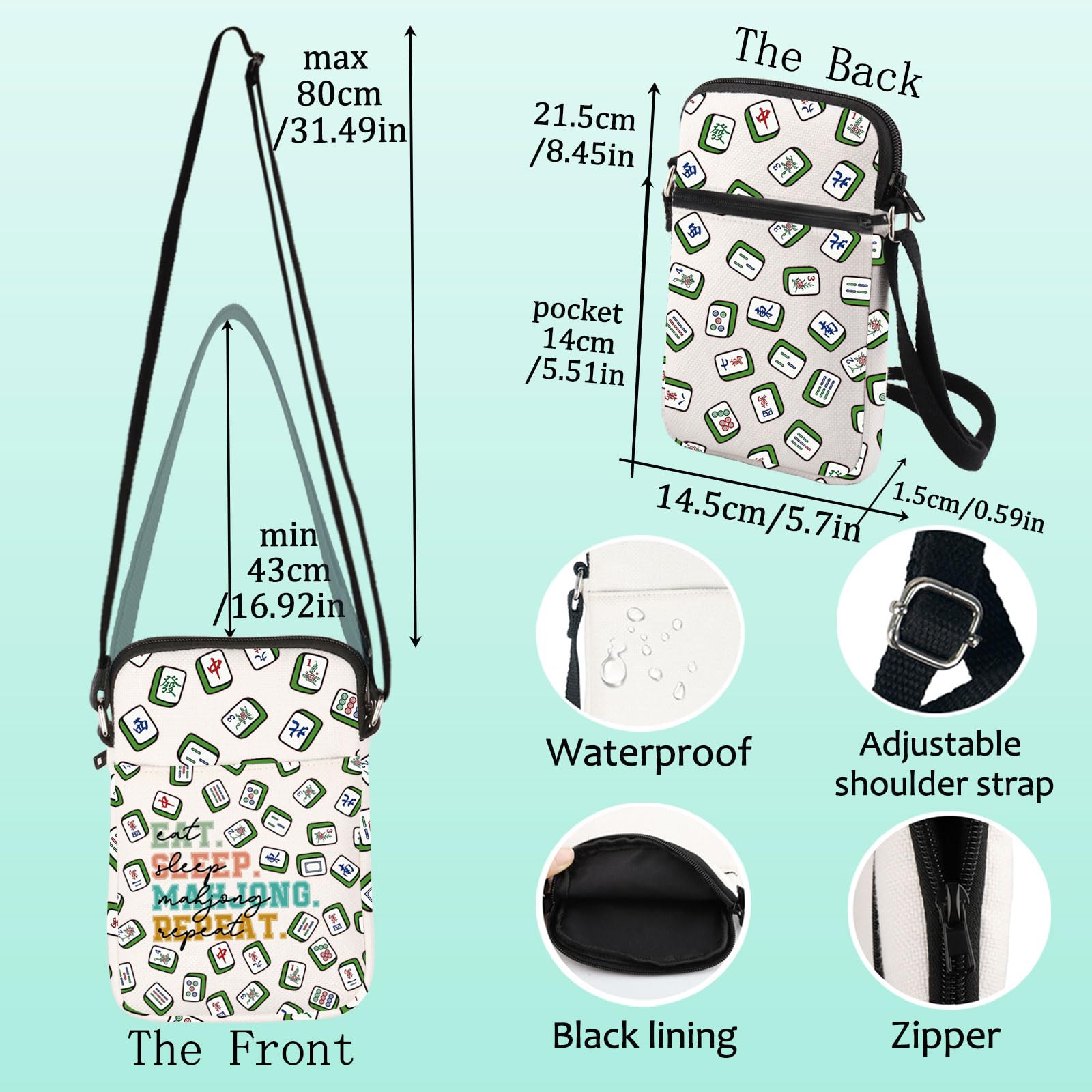 LEVLO Mahjong Crossbody Bag Mahjong Inspired Gift Eat Sleep Mahjong Repeat Mahjong Game Shoulder Bag Mahjong Merch (Mahjong C Bag)