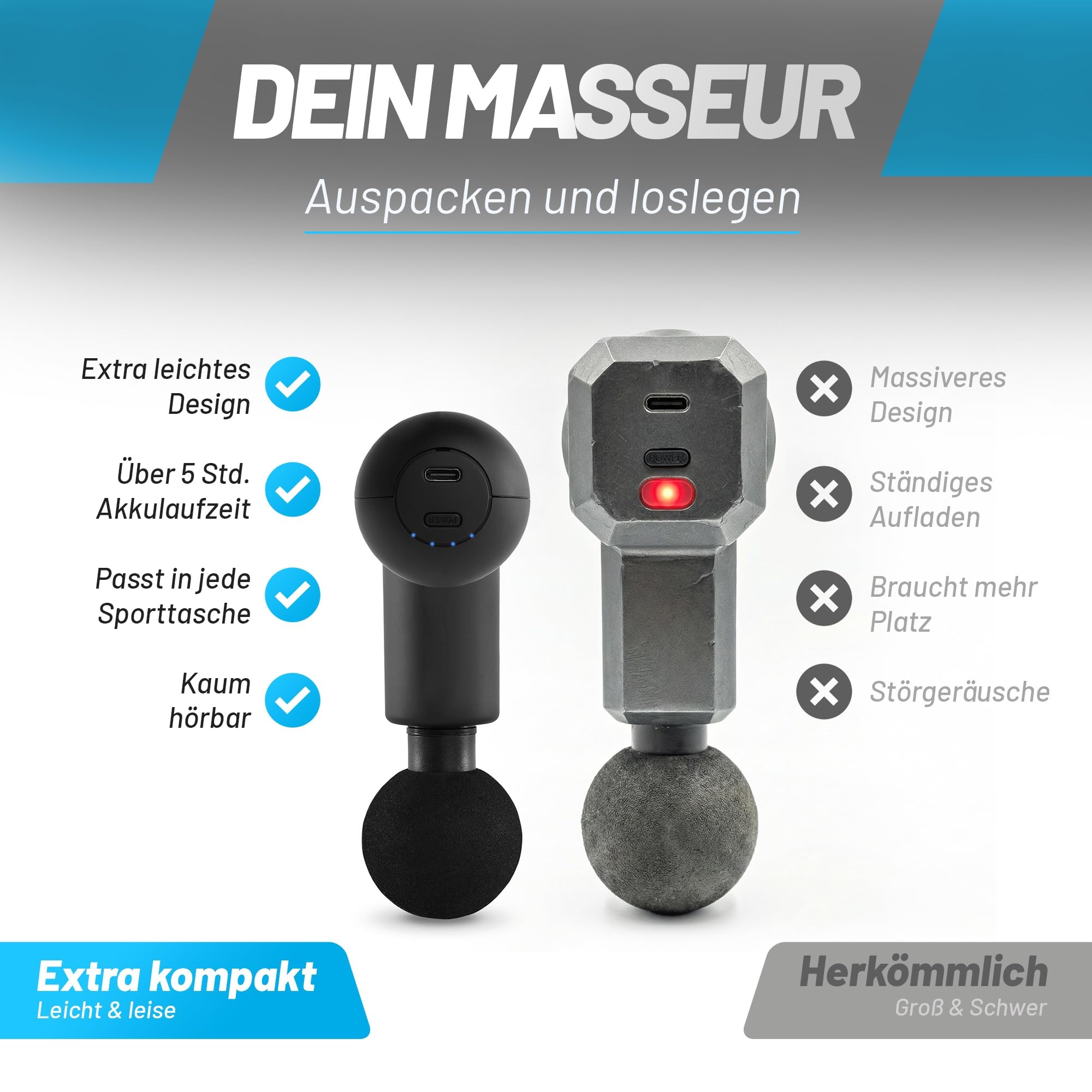 aerobis® Massagepistole Mini - Extra leichtes Triggerpunkt Massagegerät für Muskulatur und Faszien - Massage Gun inklusive 4 Aufsätze & Stufen zur Entspannung, Handmassagegerät