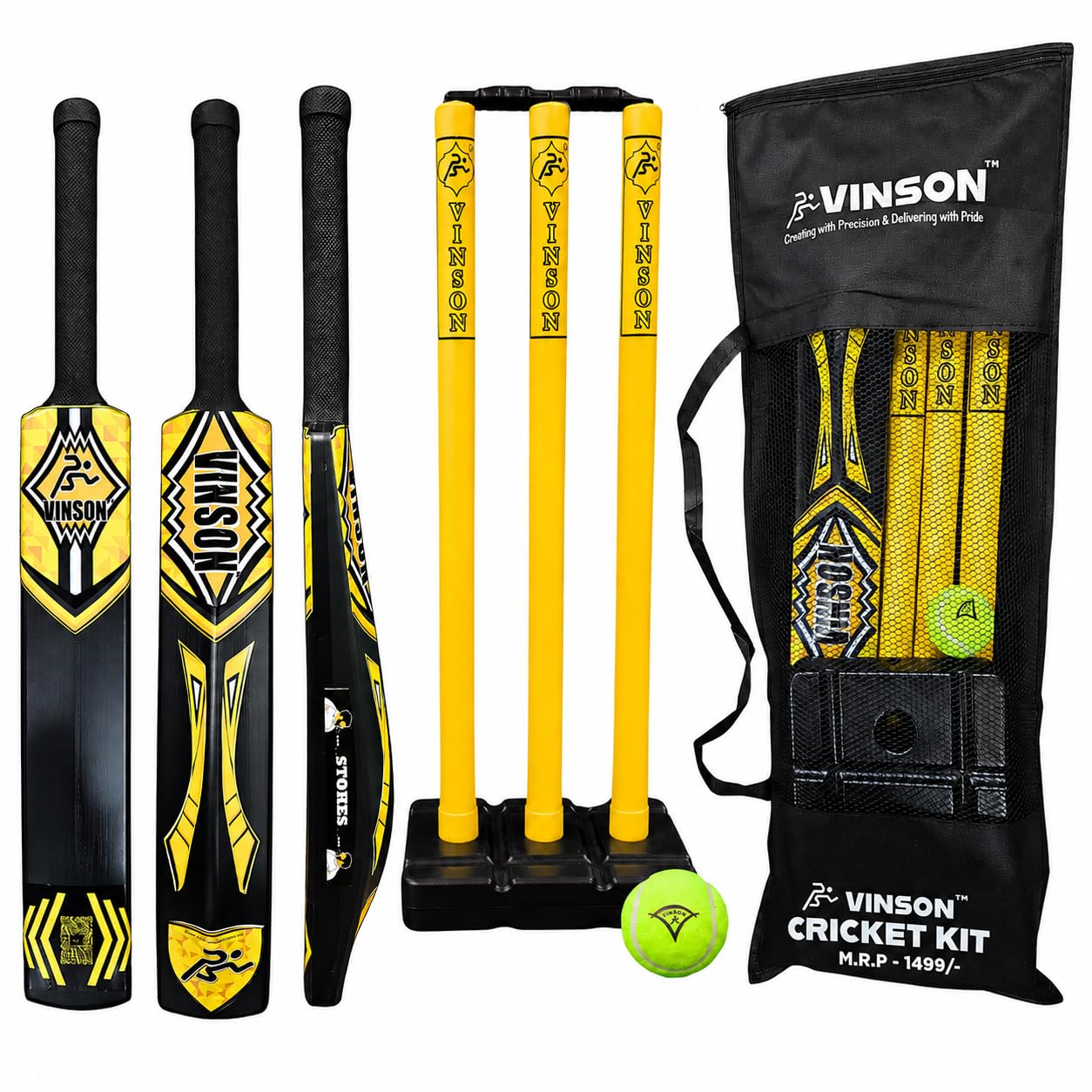 Vinson Stokes Edition Size 5 Plastic Cricket Kit for Kids Age 8-12 Years | 550 gm Double Blade Cricket Bat (30.5 x 4 inch) | 3 Wicket Stumps Set, 1 Tennis Ball & Carry Bag | Lightweight Cricket Set-image-49