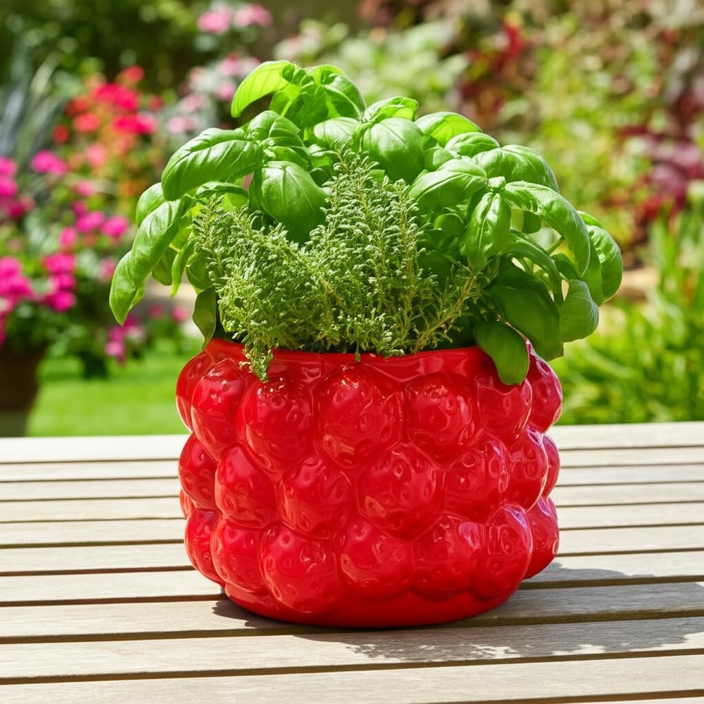 Flower Pot and Planter for Home Decor – Cheerful Fruit Design Plant Pots for Indoor or Outdoor Herbs, Ferns, or Succulents, Quirky Home Decor for Indoor Plant Stands, Garden and Patio Decor – 6" Red