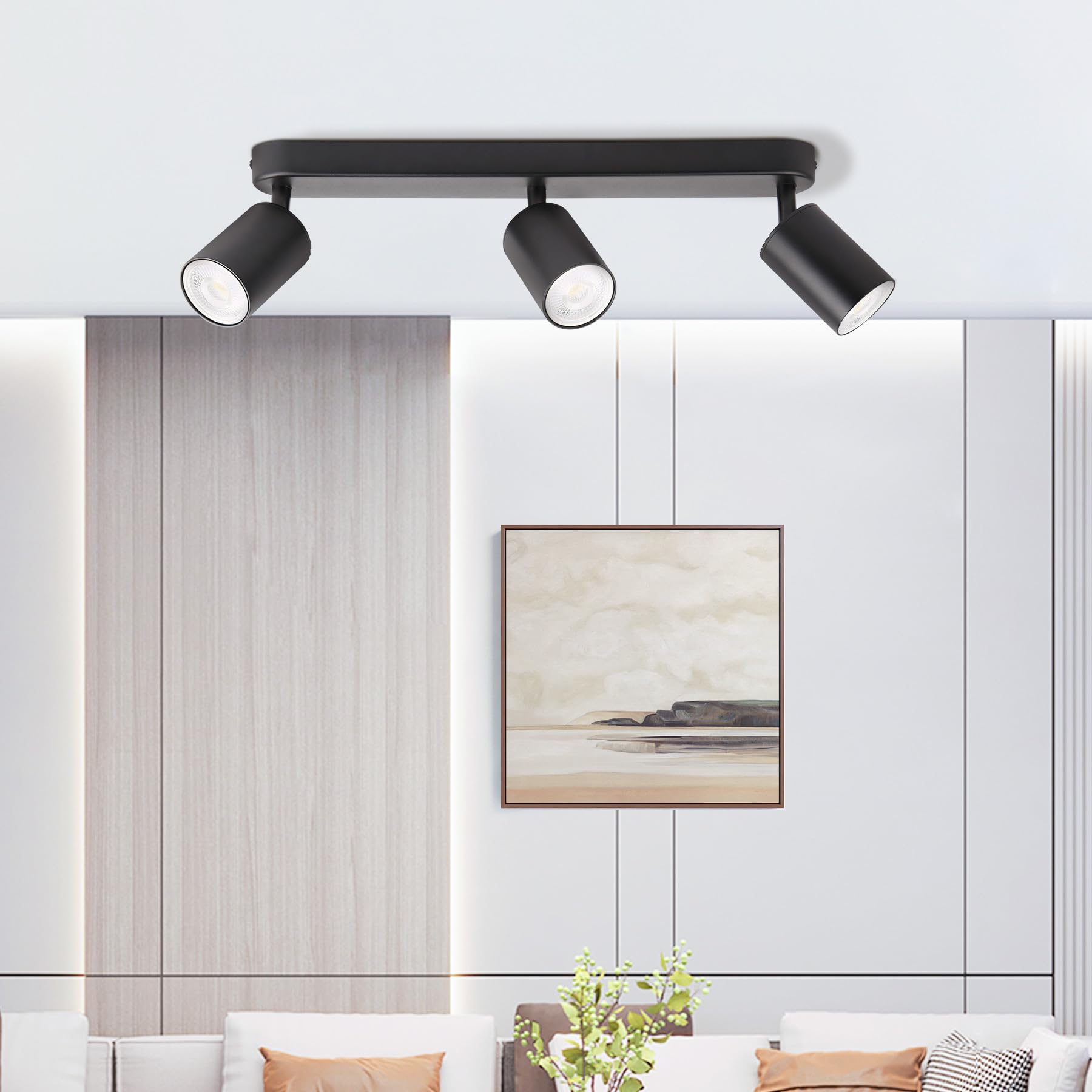 SILAMPDI 3 Way Ceiling Spotlights GU10 Rotatable LED Ceiling Light Fitting Black