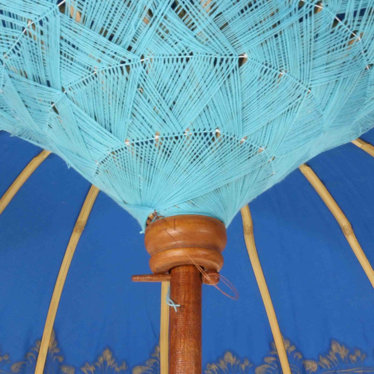 Bali Sonnenschirm Balinesischer Garten Schirm Baumwolle Handarbeit Retro Vintage Dekoschirm 2-teilig ca 180cm einfache Bemalung