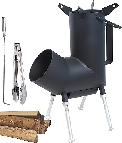 TAFEIDA La estufa Rocket es la estufa de leña perfecta. Una estufa portátil de campamento de leña con un póquer de fuego. Para equipo de campamento