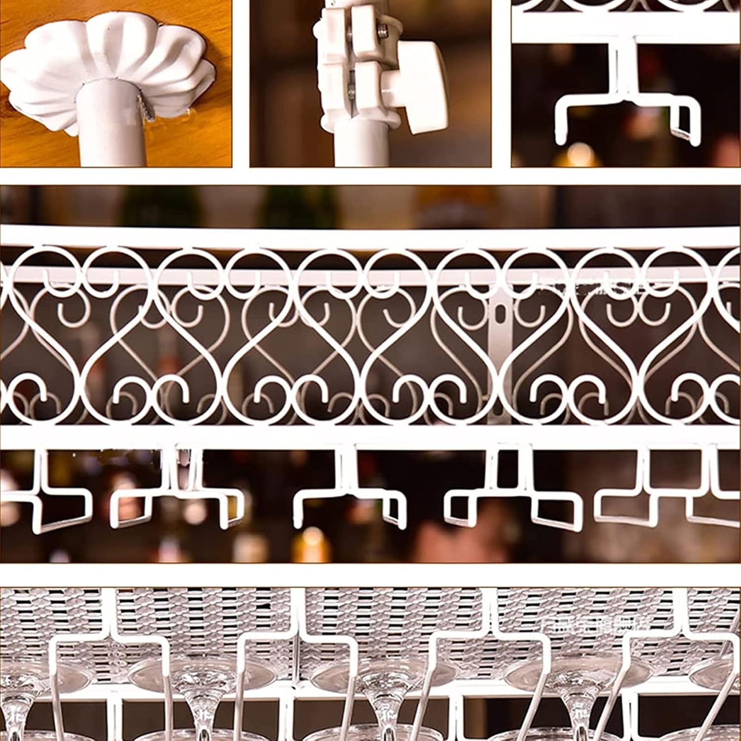 Ceiling Wine Glass Rack Ceiling Iron Wine Rack,Adjustable Height,Industrial Metal Wine Bottle Holder,White Stemware Holder,Restaurants/Bars/Home Decorative Storage Shelf