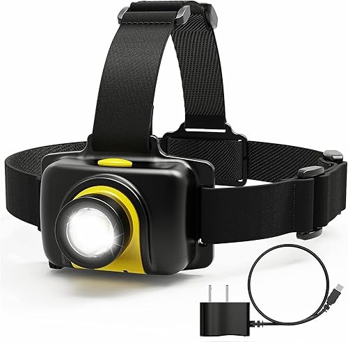 Skywoods Linterna frontal de 500 lúmenes con recargable, impermeable IP65, 2 modos de luces para la cabeza para acampar, pescar, correr