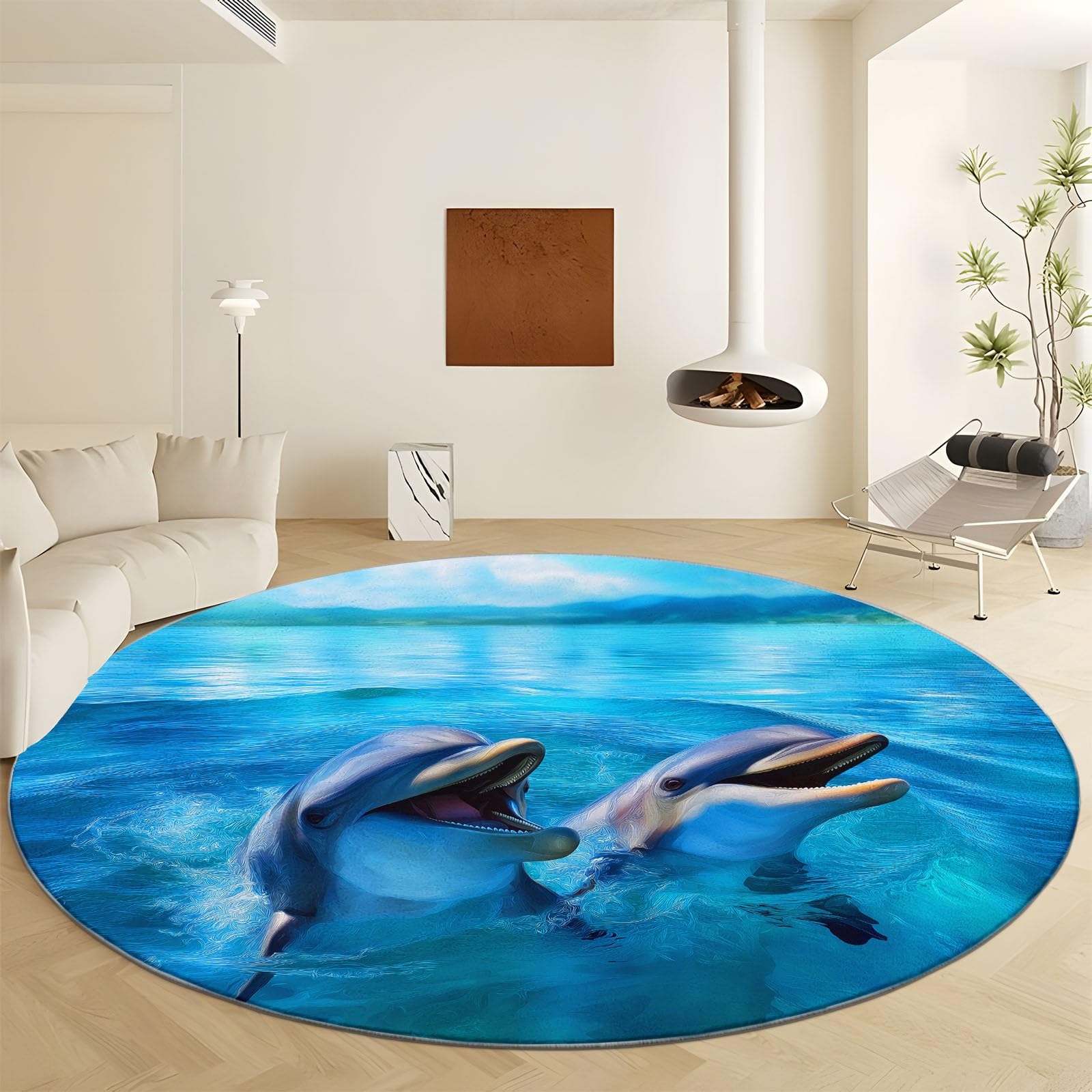 Tapis rond lavable en machine dauphin pour éviter les glissades